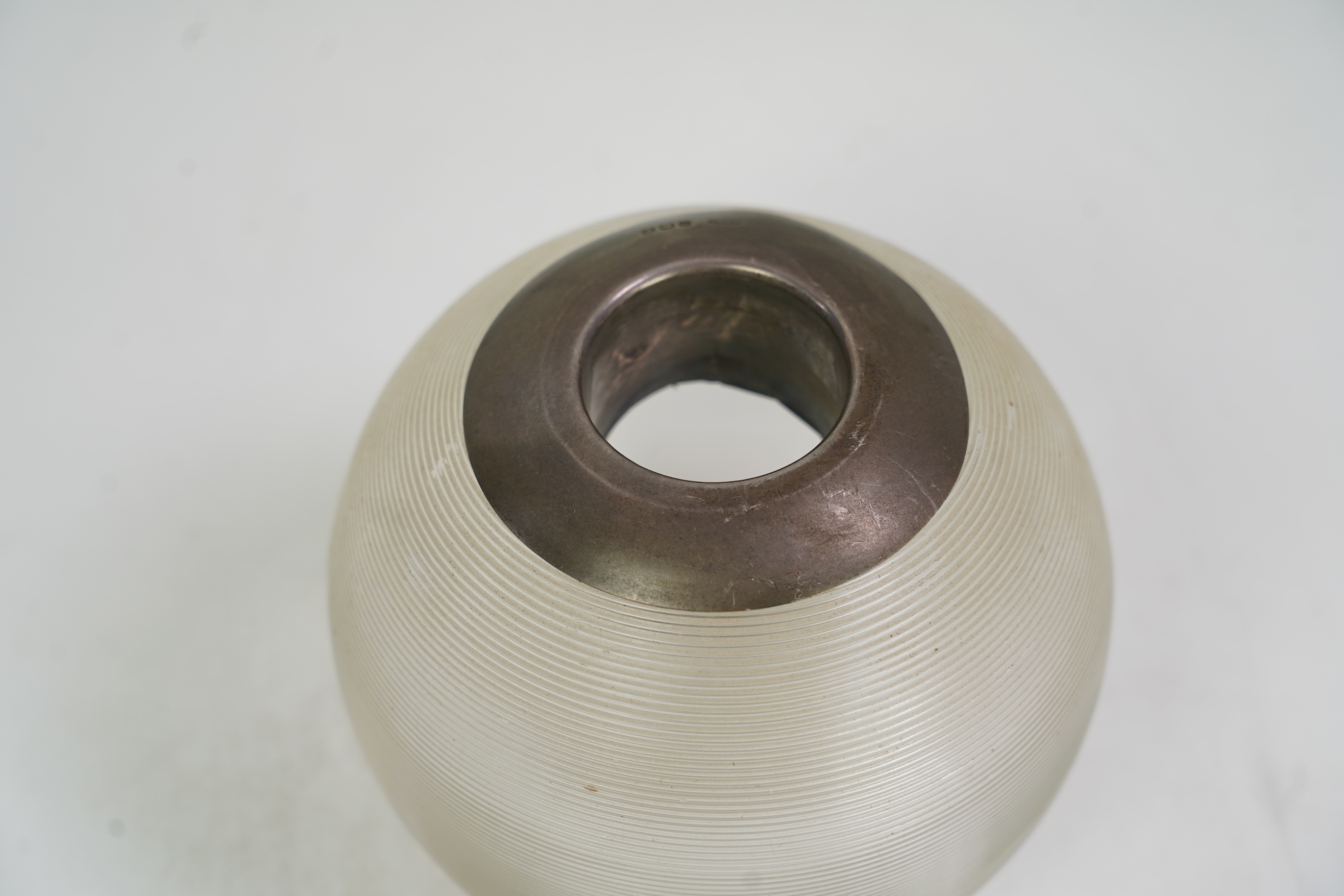 A large George V silver mounted ribbed glass match strike, by John Grinsell & Sons